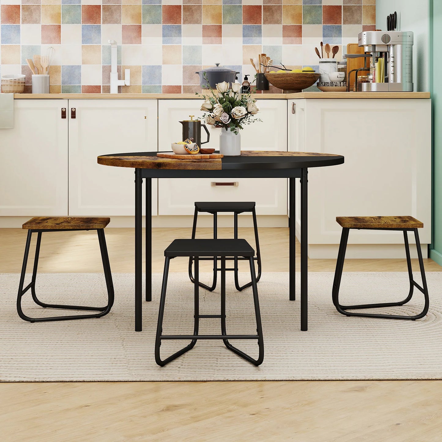 HOMASIS 5-Piece Dining Set With 4 Stools And Wooden Tabletop