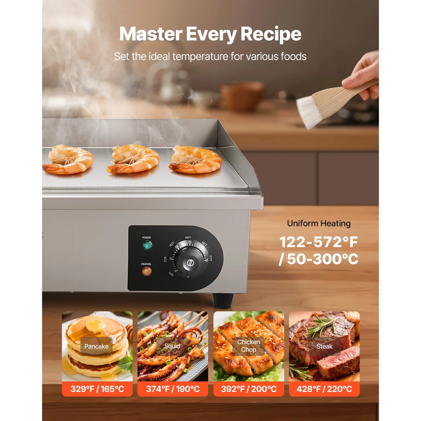 VEVOR Commercial Electric Griddle 122-570 F Adjustable Temperature Control