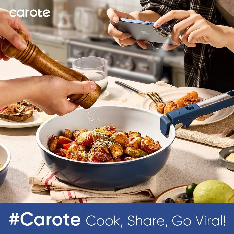 CAROTE 19 Piece Ceramic Nonstick Cookware Set With Detachable Handles