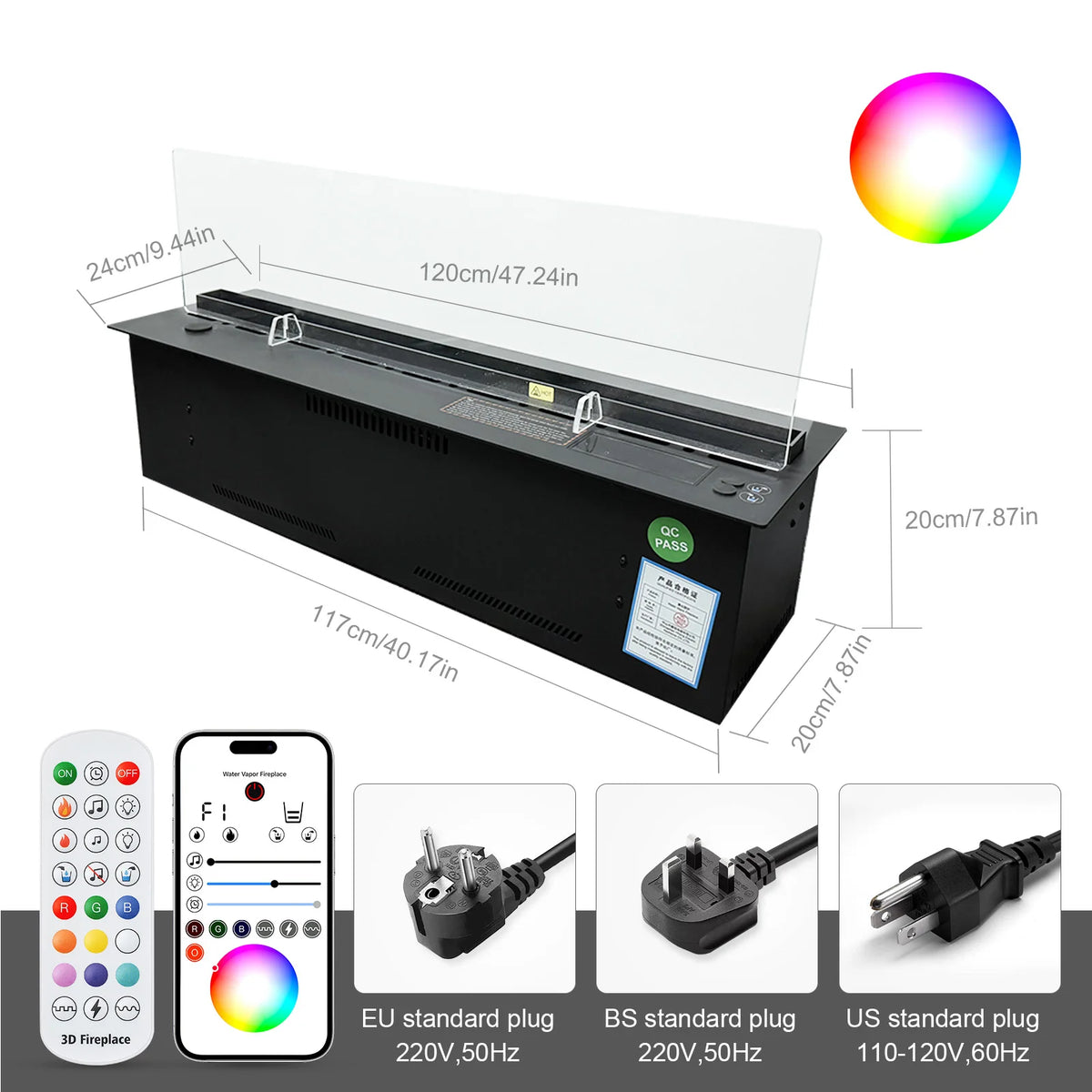 AFLYEVER 3D LED Water Vapor Electric Fireplace With Remote Control