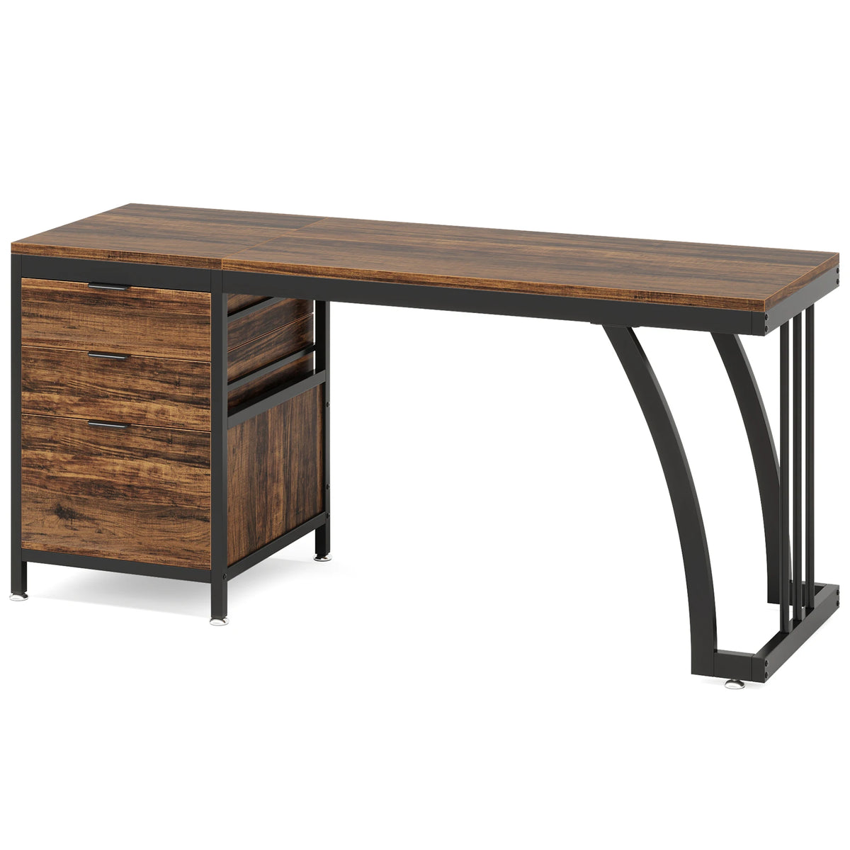 Tribesigns Computer Desk With Three Drawers Industrial Wood Workstation