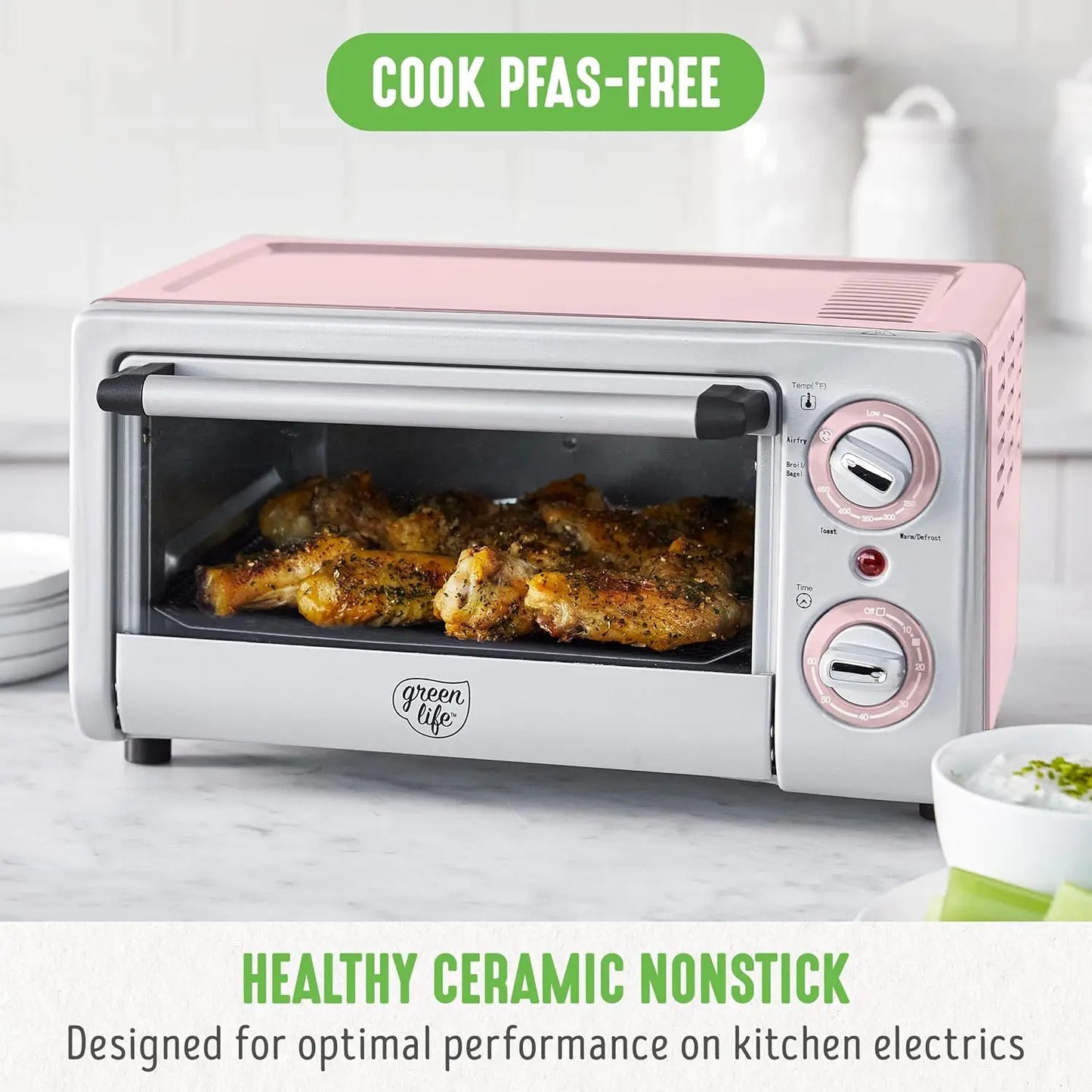 XMSJ Countertop Toaster Oven Air Fryer Ceramic Nonstick PFAS Free