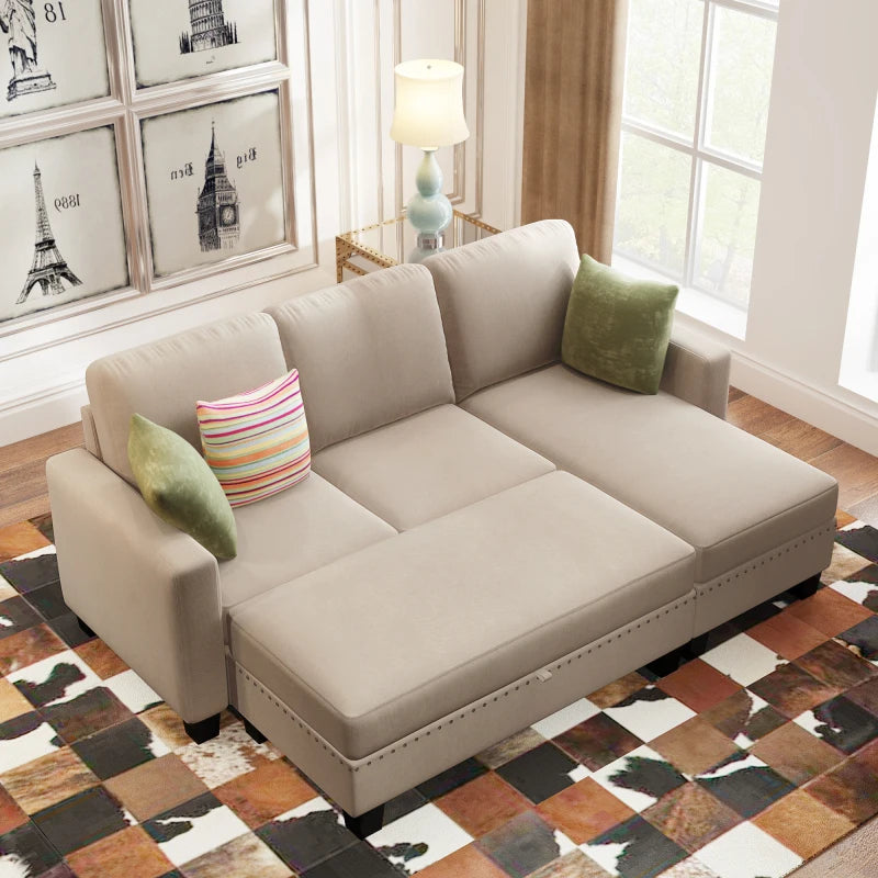 Reversible Sectional Sofa With Storage Chaise Three Piece Set Nailhead Linen