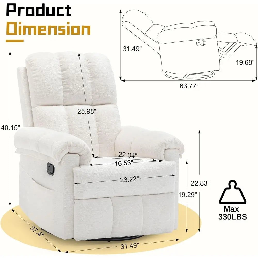 Manual Upholstered Swivel Rocker Recliner Chair For Small Spaces