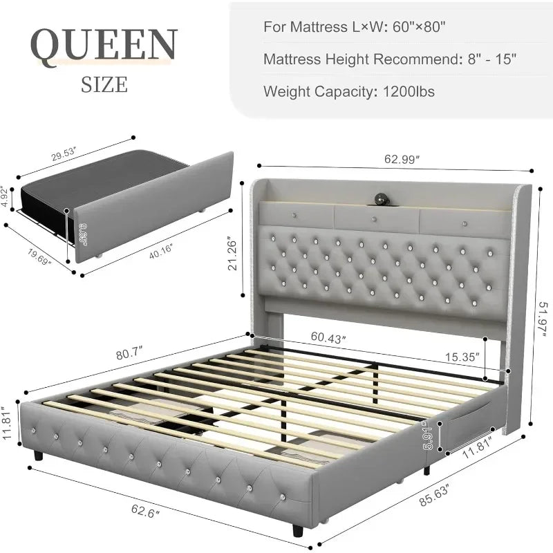 LED Bed Frame Galaxy Aurora Star Projector And Charging Station
