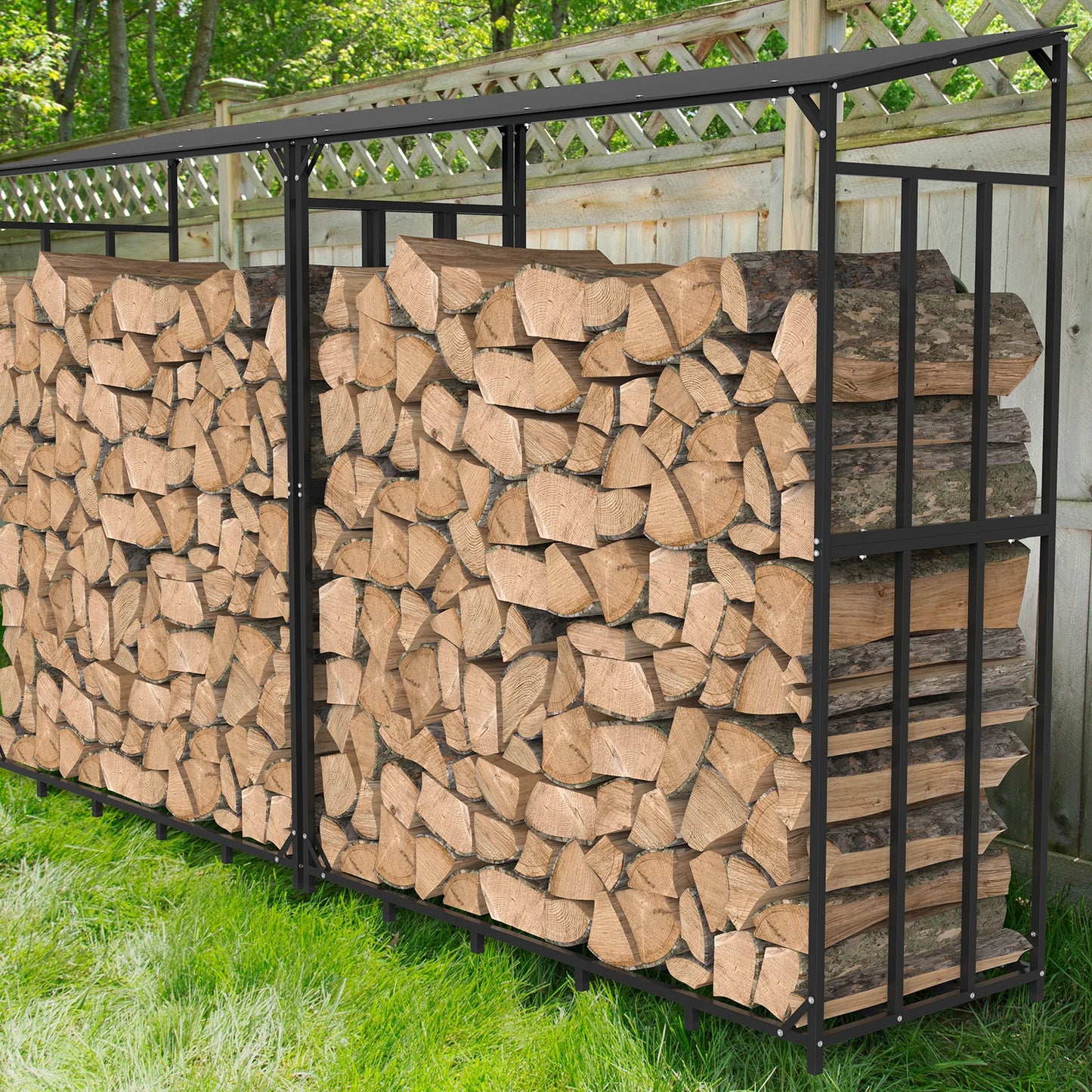 Heavy Duty Iron Firewood Rack With Waterproof Outdoor Cover