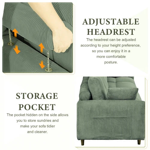 Modular Corduroy Sectional Sofa Set U Shaped Convertible With Pillow Footstool