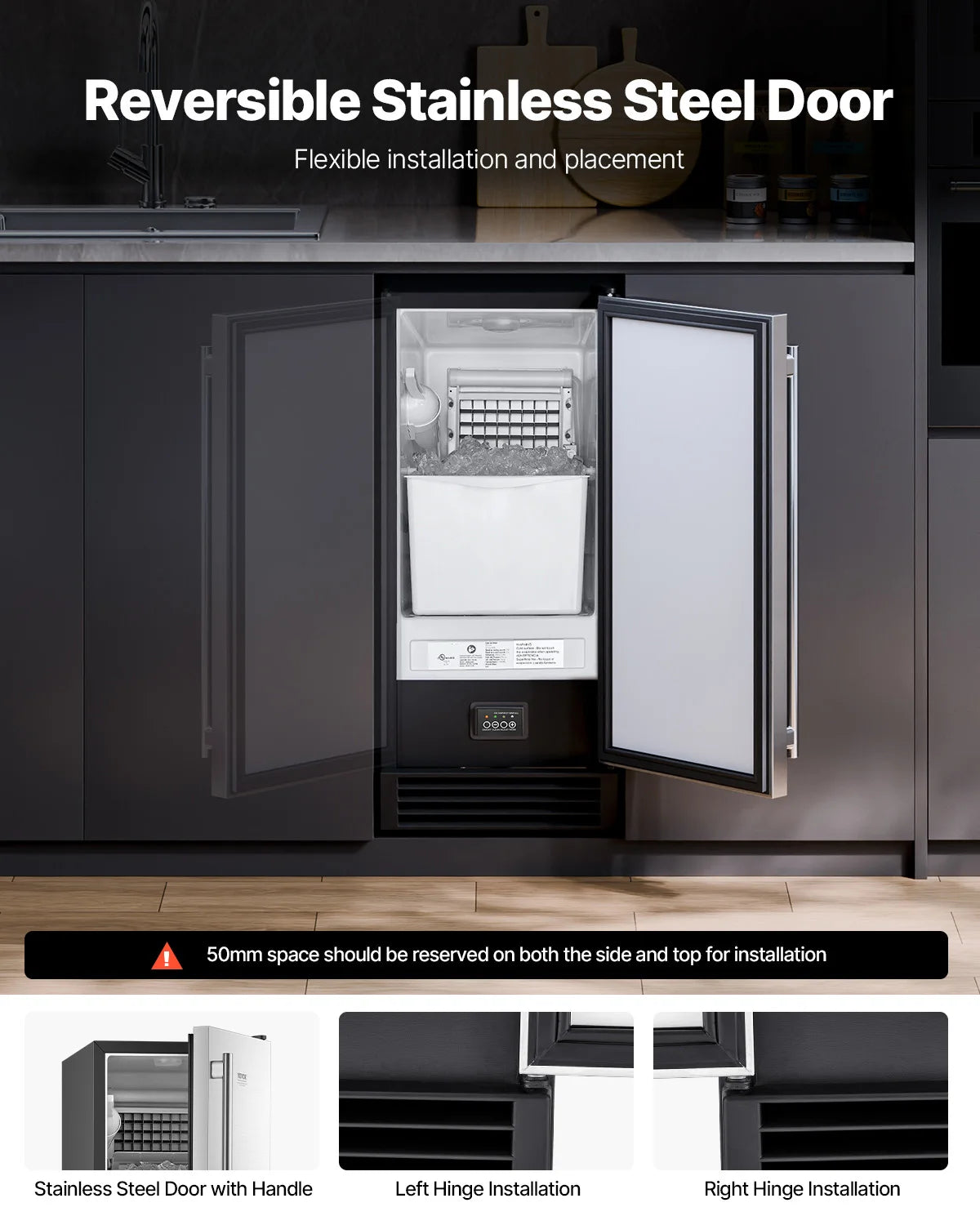 SucceBuy Undercounter Ice Maker With Drain Pump And Reversible Door