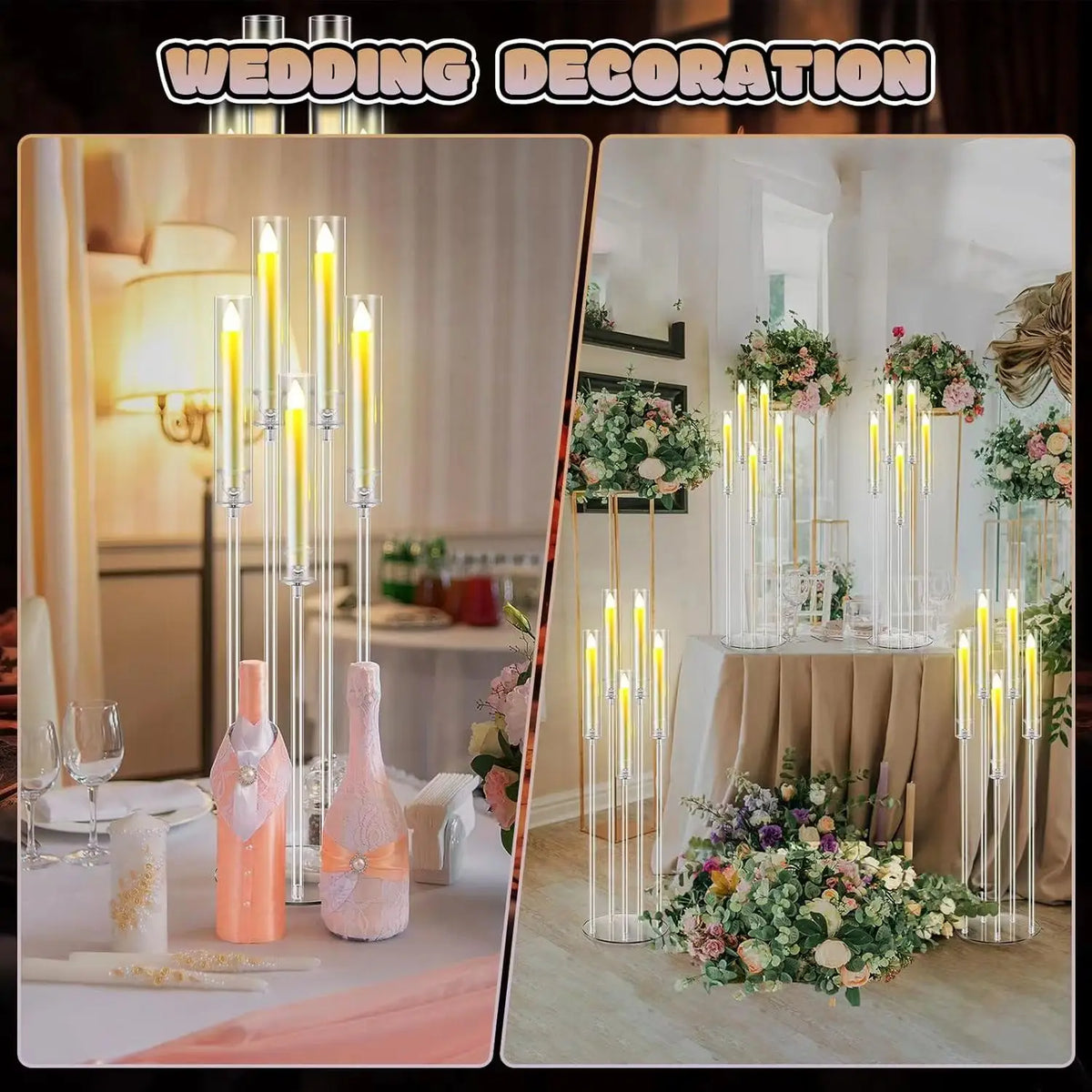 Acrylic Candelabra Centerpieces With LED Candles For Weddings
