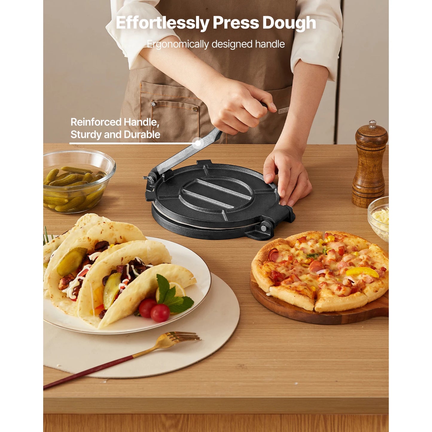 Tortilla Press Cast Iron Roti Maker With 100 Parchment Paper