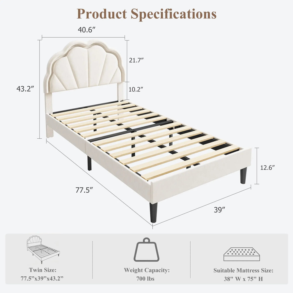 HiMISS Upholstered LED Bed Frame With Velvet Shell Headboard