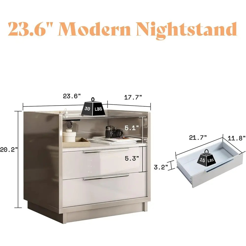 3 Piece Bedroom Set With LED Dresser And Charging Nightstands