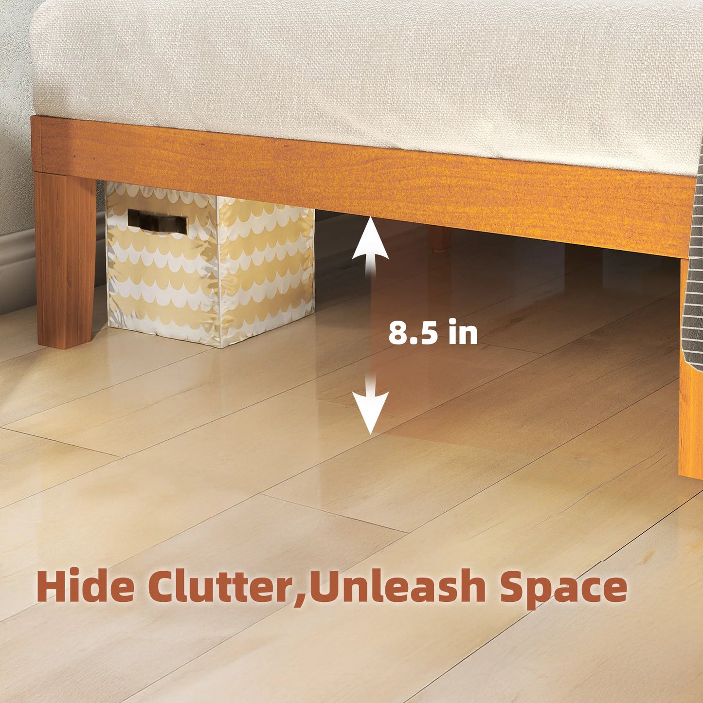 JHK Solid Wood Bed Frame With Sturdy Slat Support EcoFriendly