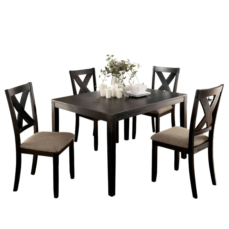 Contemporary Dining Table Set With Cushioned Cross Back Chairs