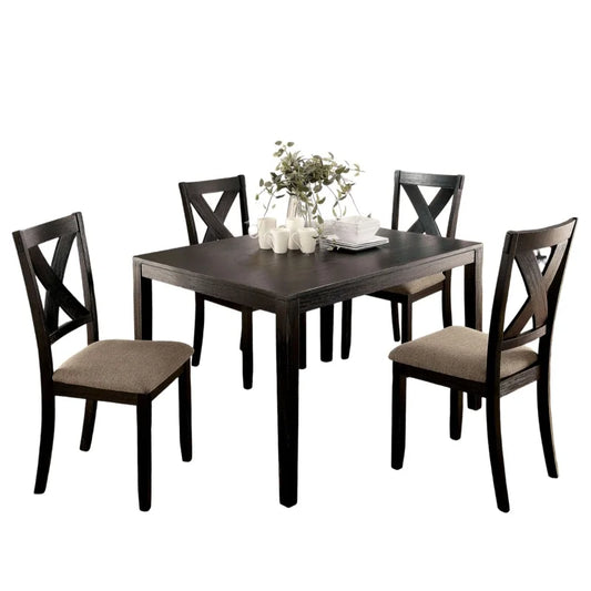 Contemporary Dining Table Set With Cushioned Cross Back Chairs