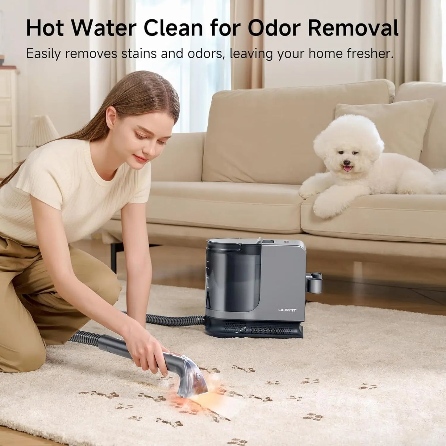 XMSJ Portable Carpet Steam Cleaner 400W Hot Water Upholstery For Pets
