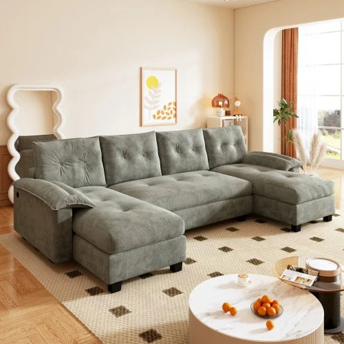 U Shaped Sleeper Sofa With Pullout Bed USB Ports Premium