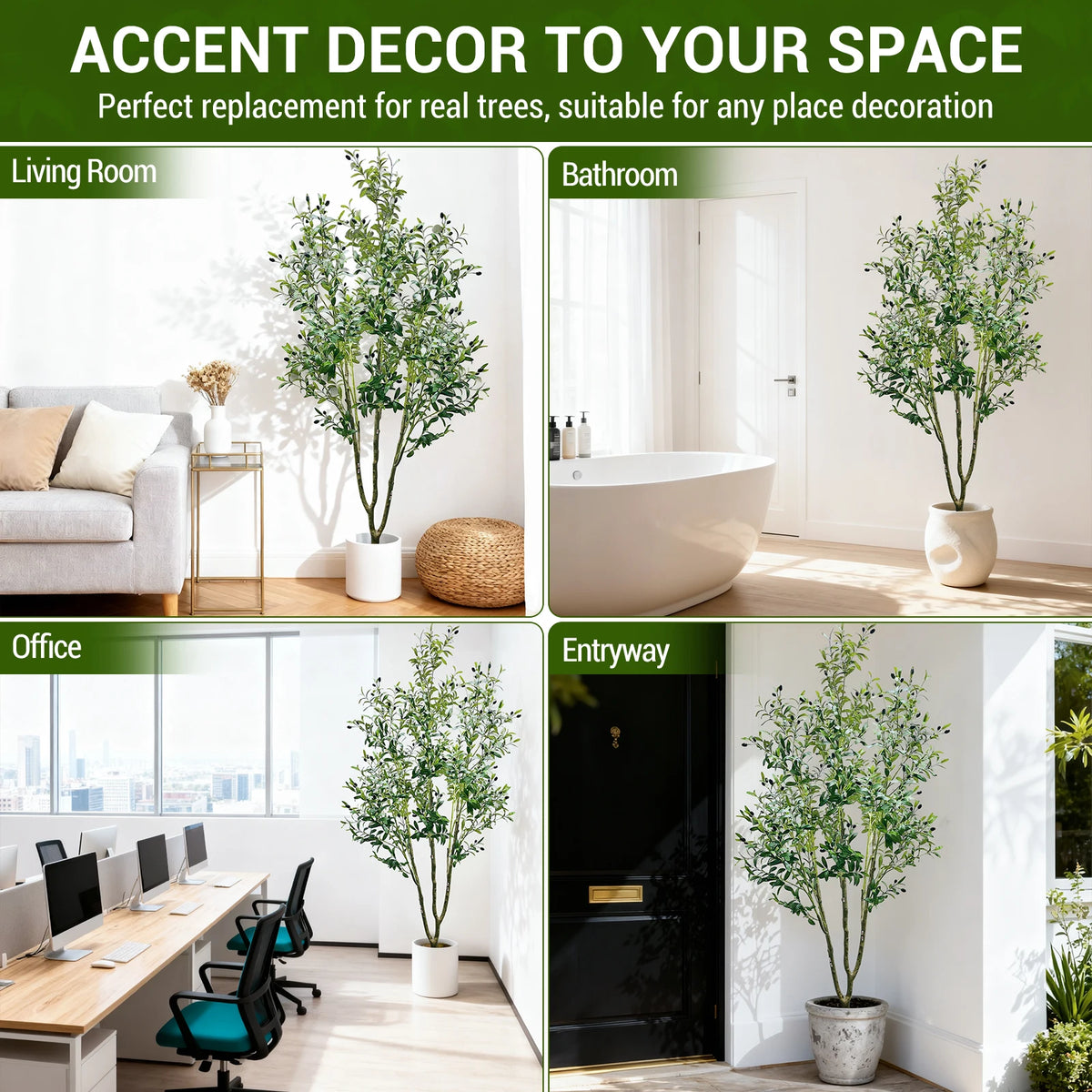 HiMISS Artificial Olive Tree Faux Plant With Realistic Leaves