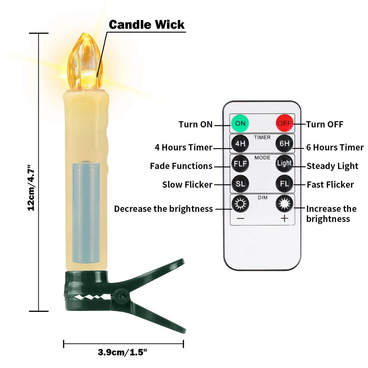 Clip On LED Flameless Taper Candles With Remote Timer
