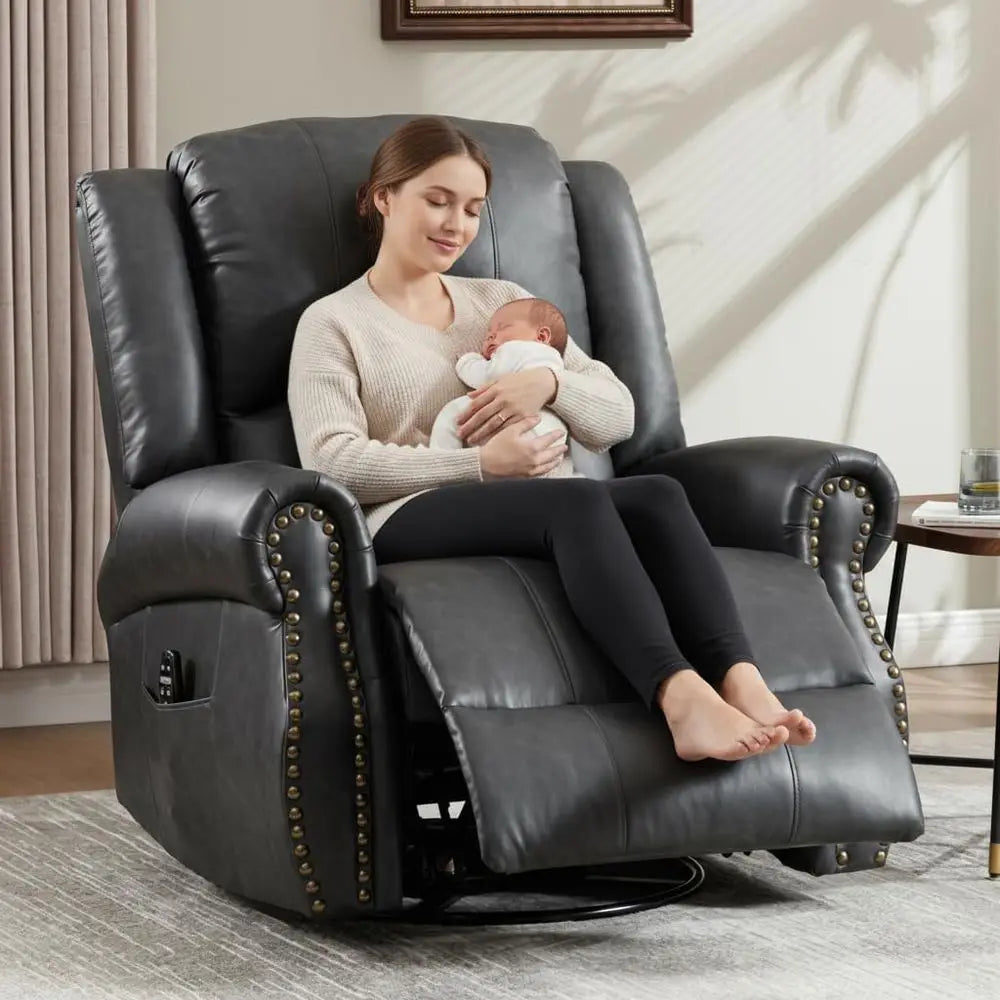 Breathable Leather Swivel Rocking Recliner Chair With Heat Massage