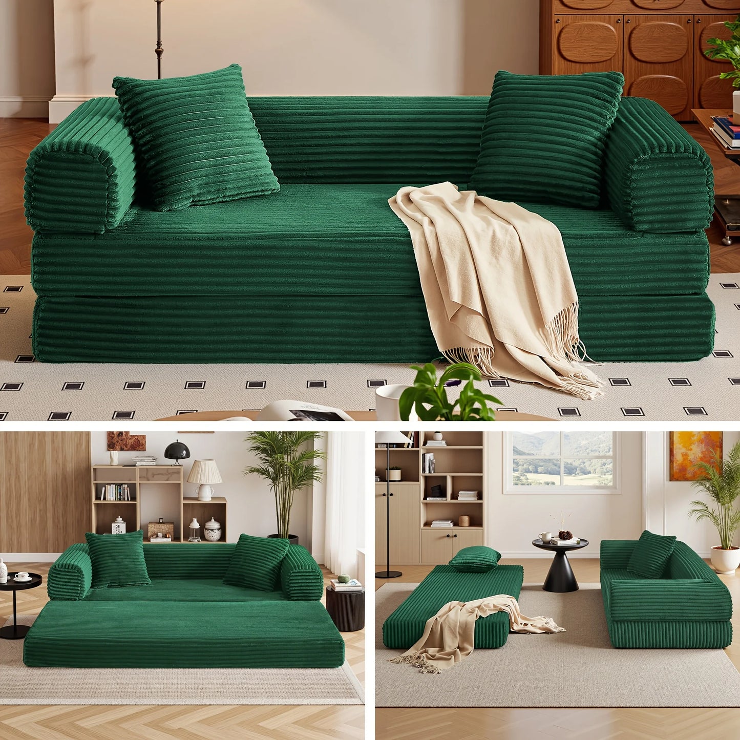 PIYRQ Sofa Bed Boneless Couch With Pull Out Sleeper And Corduroy Upholstery