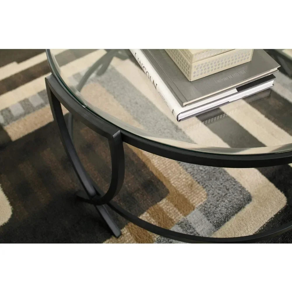 Contemporary Round Glass Top Coffee And End Table Set