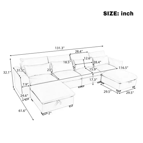 Modular U Shaped Corner Sofa Set With Two Ottomans For Living Room
