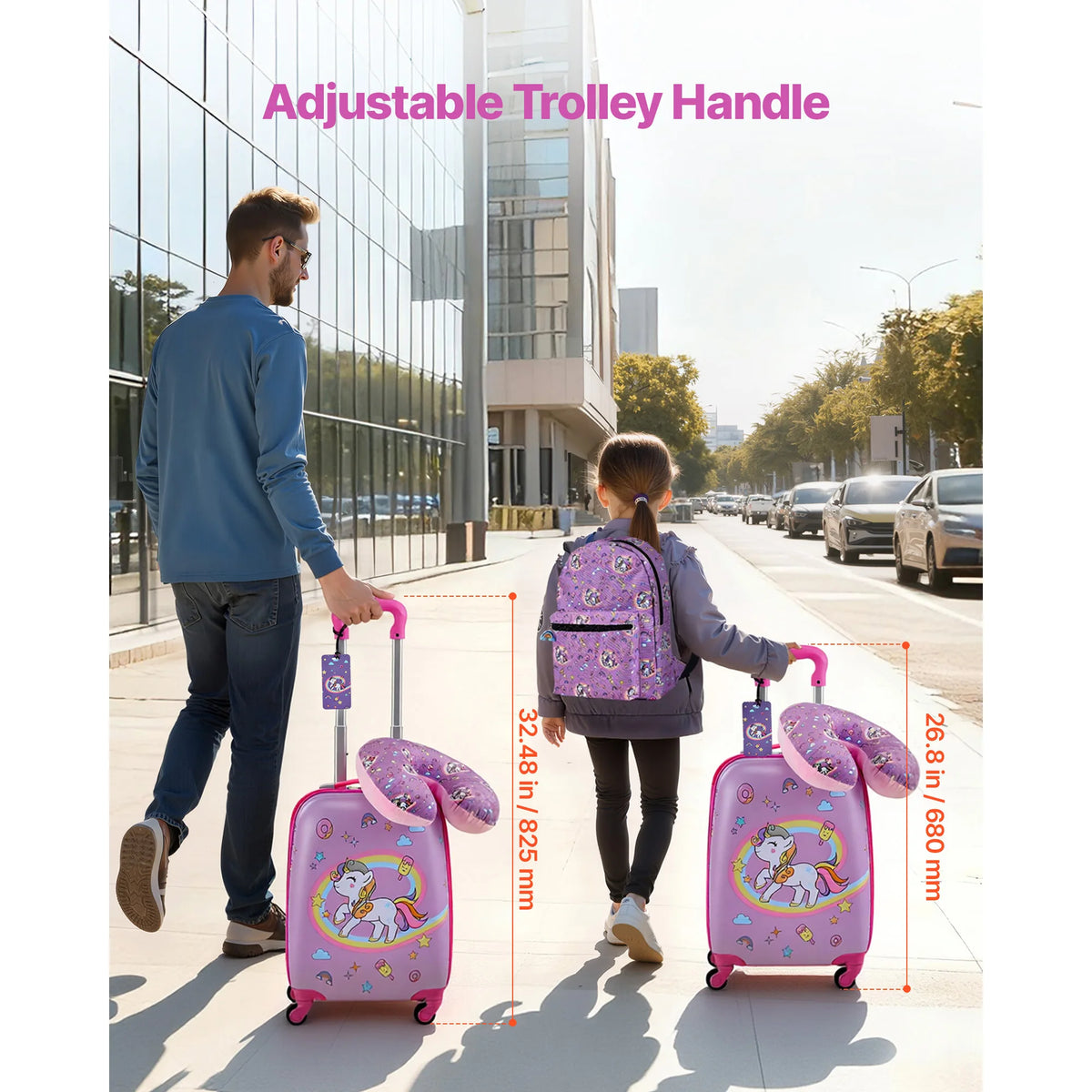 SucceBuy Unicorn Hardside Luggage Set with Backpack and Travel Pillow
