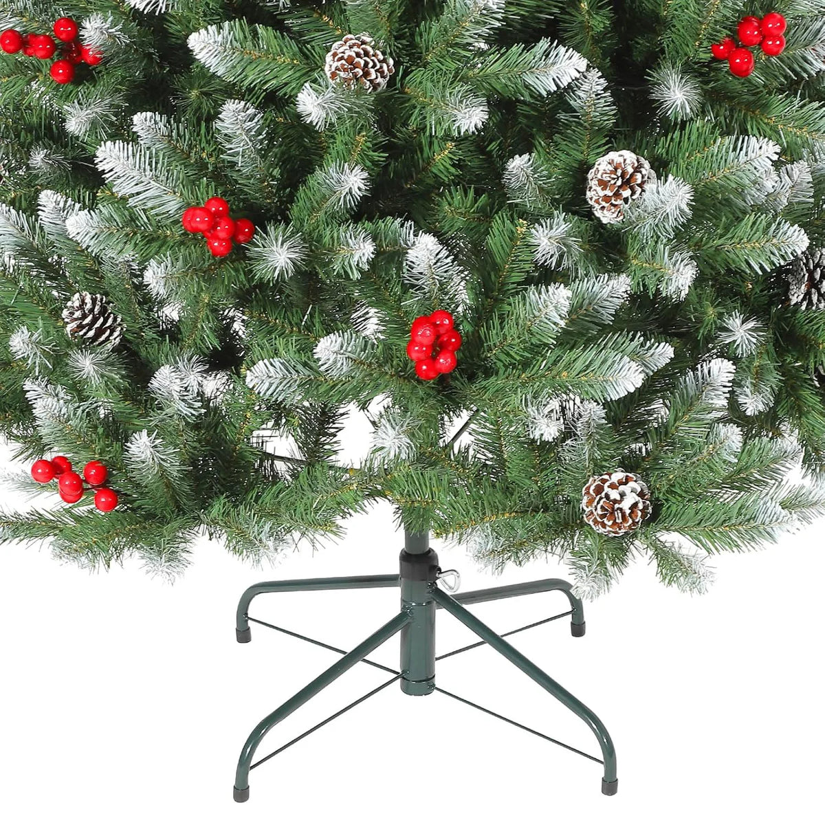 HiMISS Snow Flocked Artificial Christmas Tree With Pine Cones