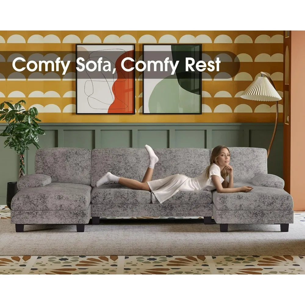 Furmax U Shaped Sectional Sofa Couch Linen Fabric Seat