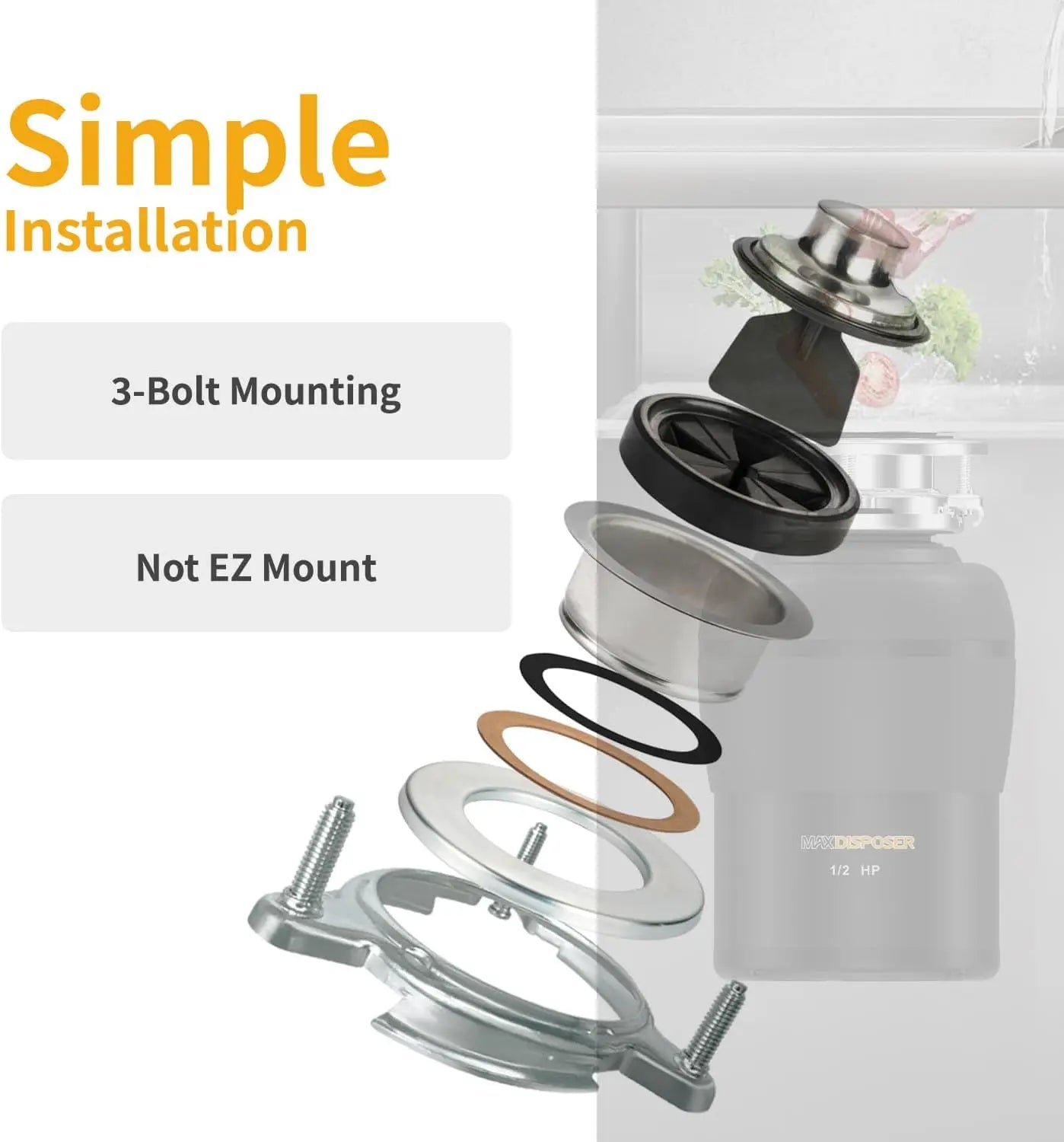 XMSJ Half HP Garbage Disposal With Stopper And Power Cord