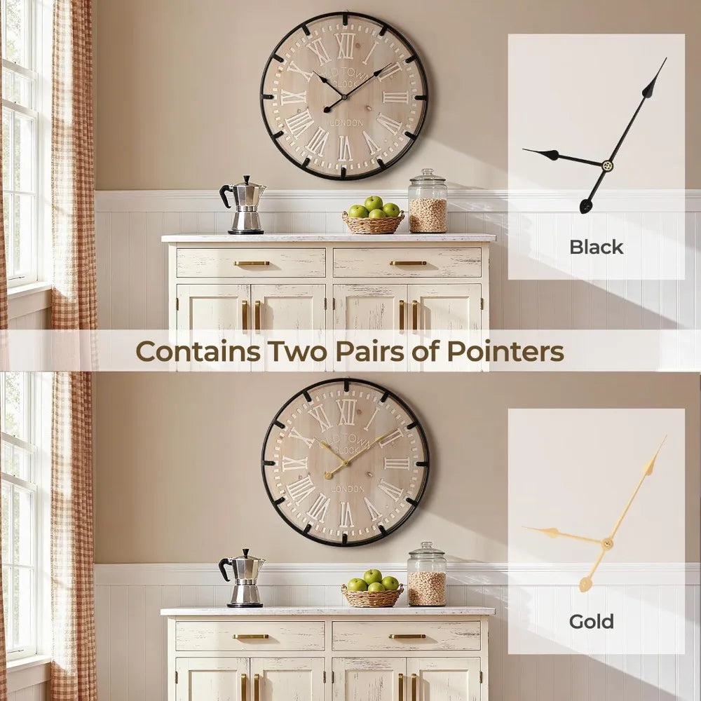 Farmhouse Rustic Wall Clock With Metal Circle Silent Analog Design