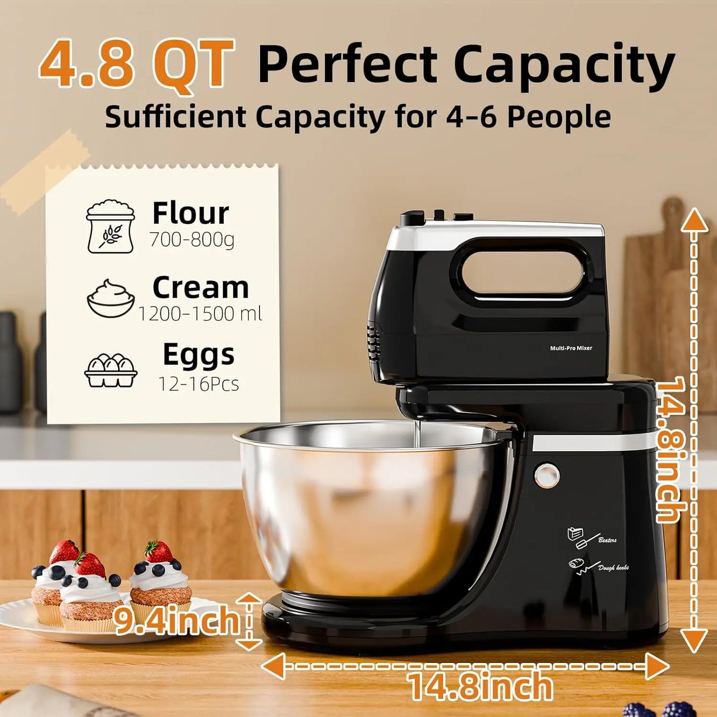 XMSJ 2 In 1 Stand Mixer With 4.8 Qt Tilt Head Bowl