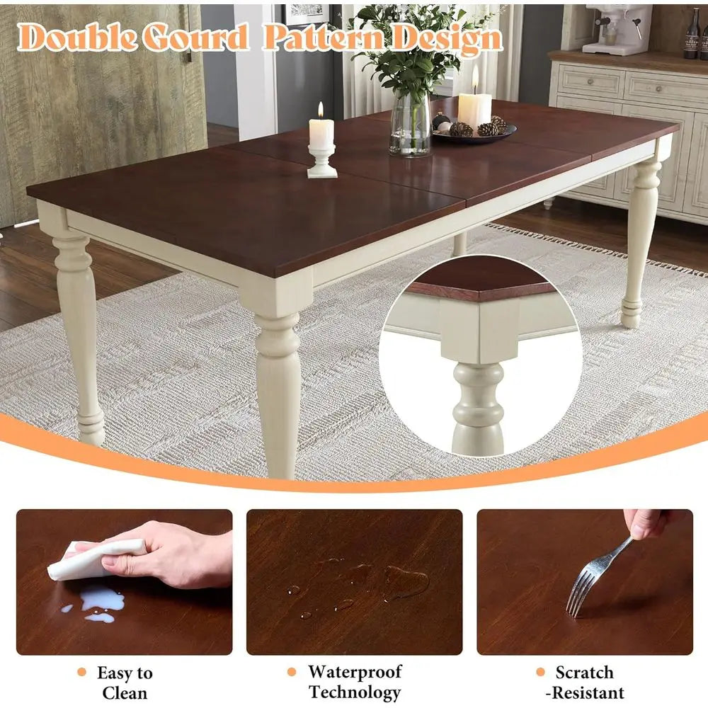 Ticify 6-Piece Armhouse Dining Table Set With Solid Rubberwood Legs