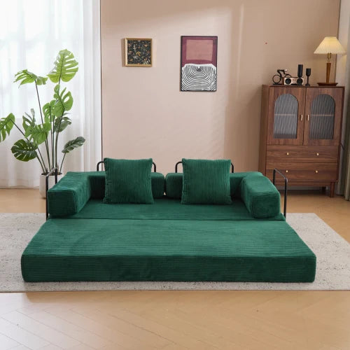 Convertible Floor Sofa Bed With Pillow Back Support And Armrests