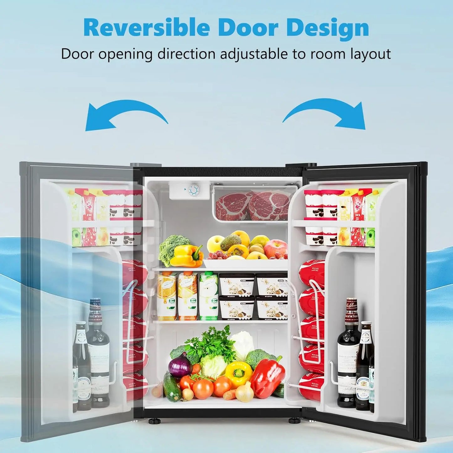 XMSJ Dorm Fridge With Freezer Compact Single Reversible Door Refrigerator