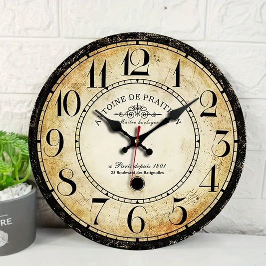 XMSJ Round Wall Clock European Vintage Distressed Home Decor