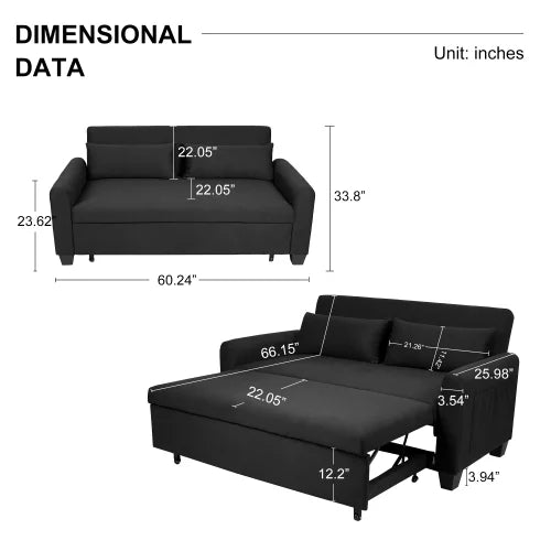 Convertible Sleeper Sofa Bed With Adjustable Backrest And Pockets