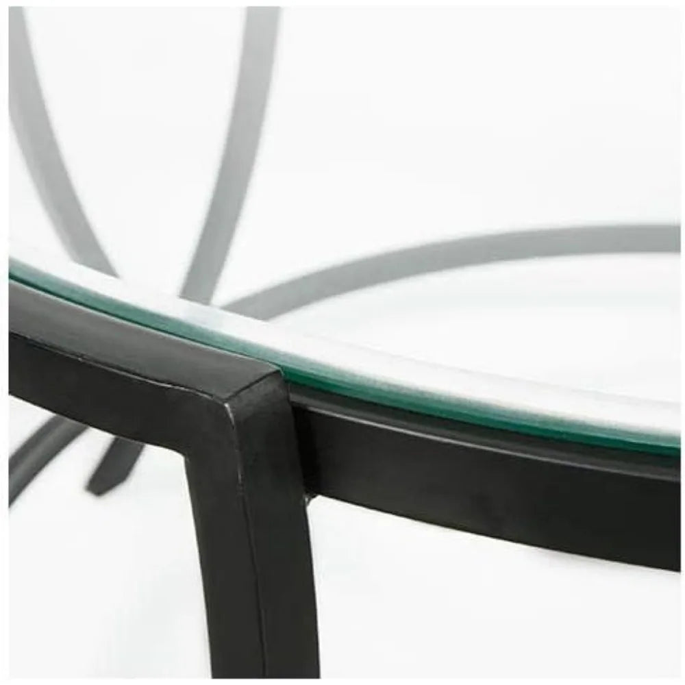 Contemporary Round Glass Top Coffee And End Table Set