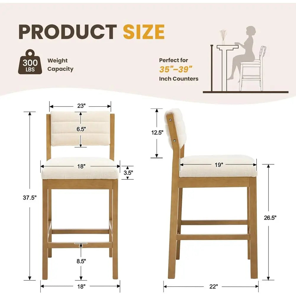 Upholstered Counter Height Bar Stools With Back And Wood Legs