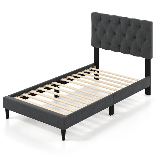 HOMASIS Bed Frame With Button Tufted Headboard And Wooden Slats