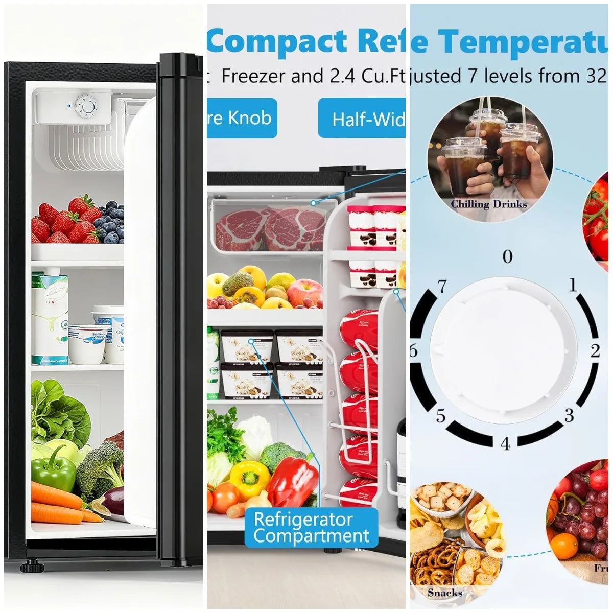 XMSJ Dorm Fridge With Freezer Compact Single Reversible Door Refrigerator