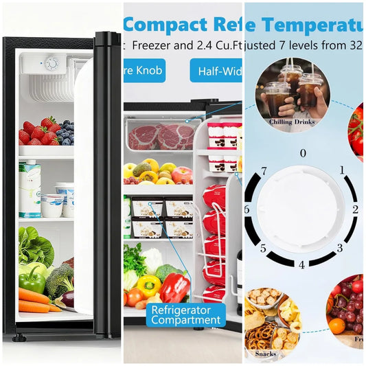 XMSJ Dorm Fridge With Freezer Compact Single Reversible Door Refrigerator