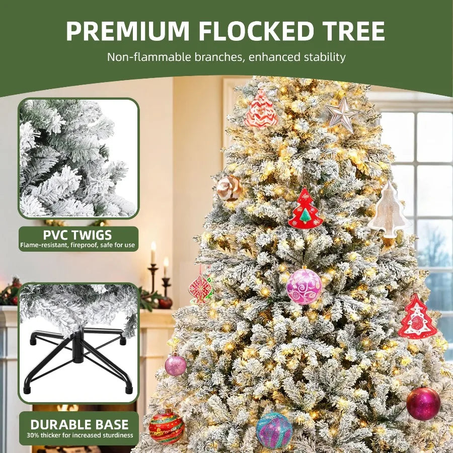 Uforic Pre-Lit Snow Flocked Artificial Christmas Tree With Remote Control