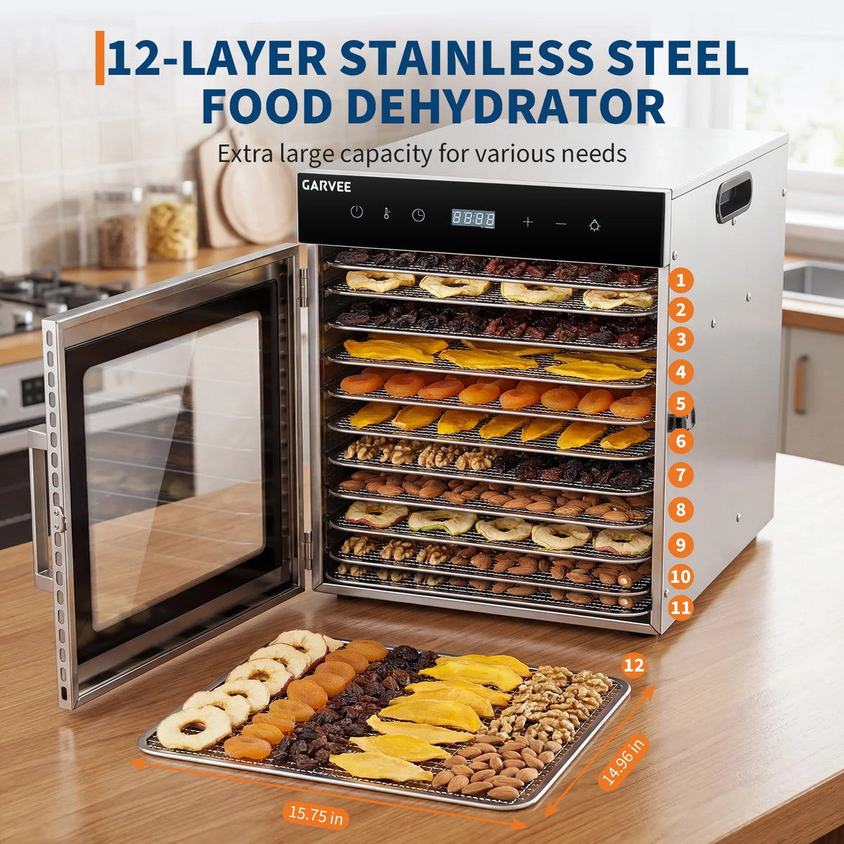 HiMISS Stainless Steel Digital Food Dehydrator With Adjustable Temperature Control