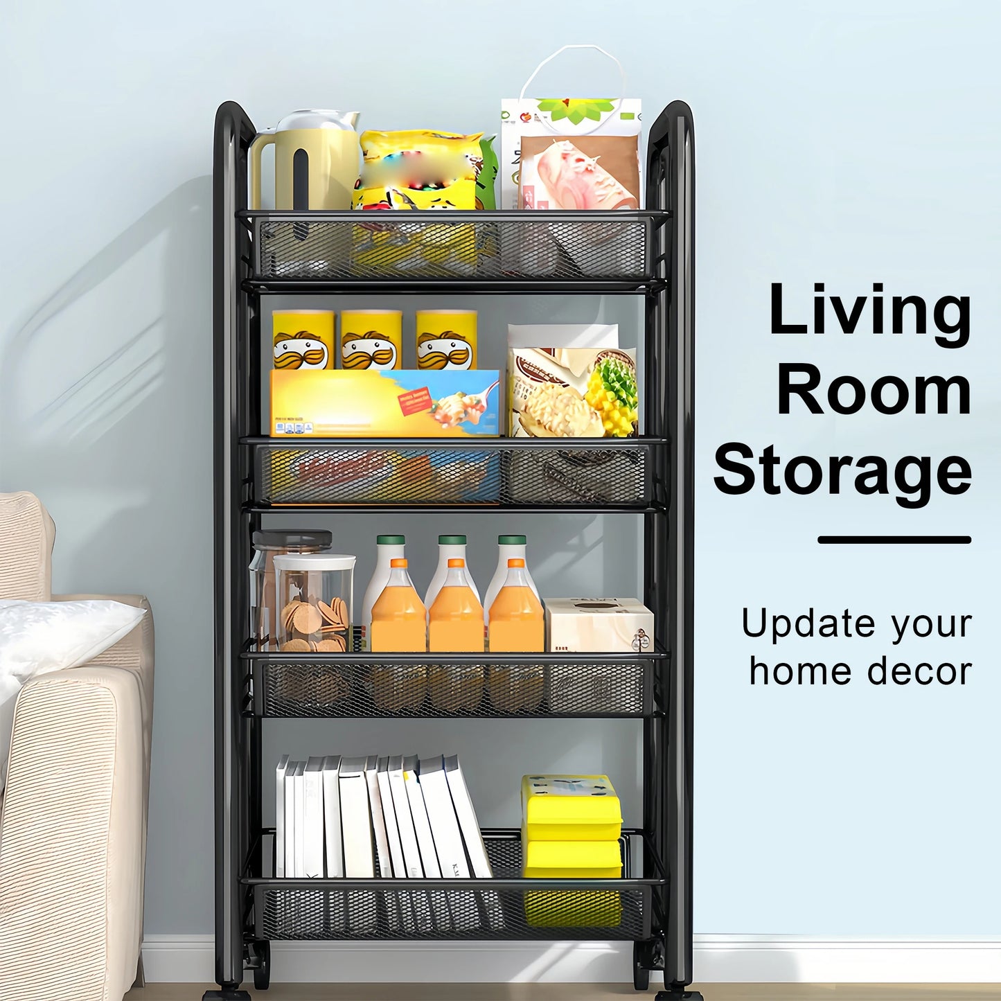 Multilayer Kitchen Storage Rack On Wheels Stackable Utility Cart