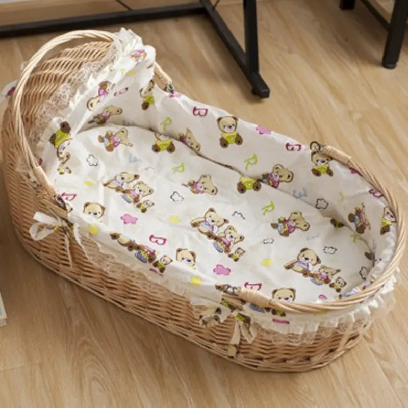 Rattan Baby Basket Portable Cradle for Newborns Foldable and Lightweight