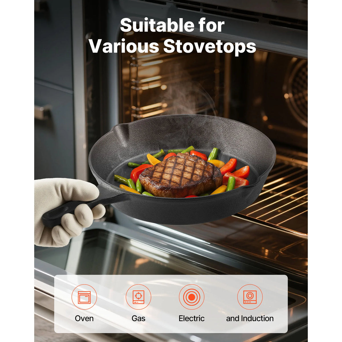 SucceBuy Cast Iron Skillet Set Heavy Duty Preseasoned Frying Pans