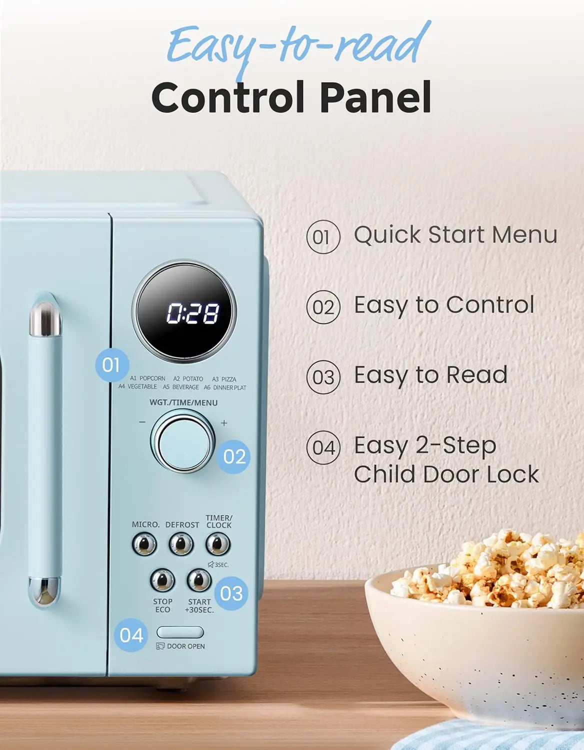 Xmsj Retro 0.9 Cu Ft Countertop Microwave Oven With Child Safety Lock