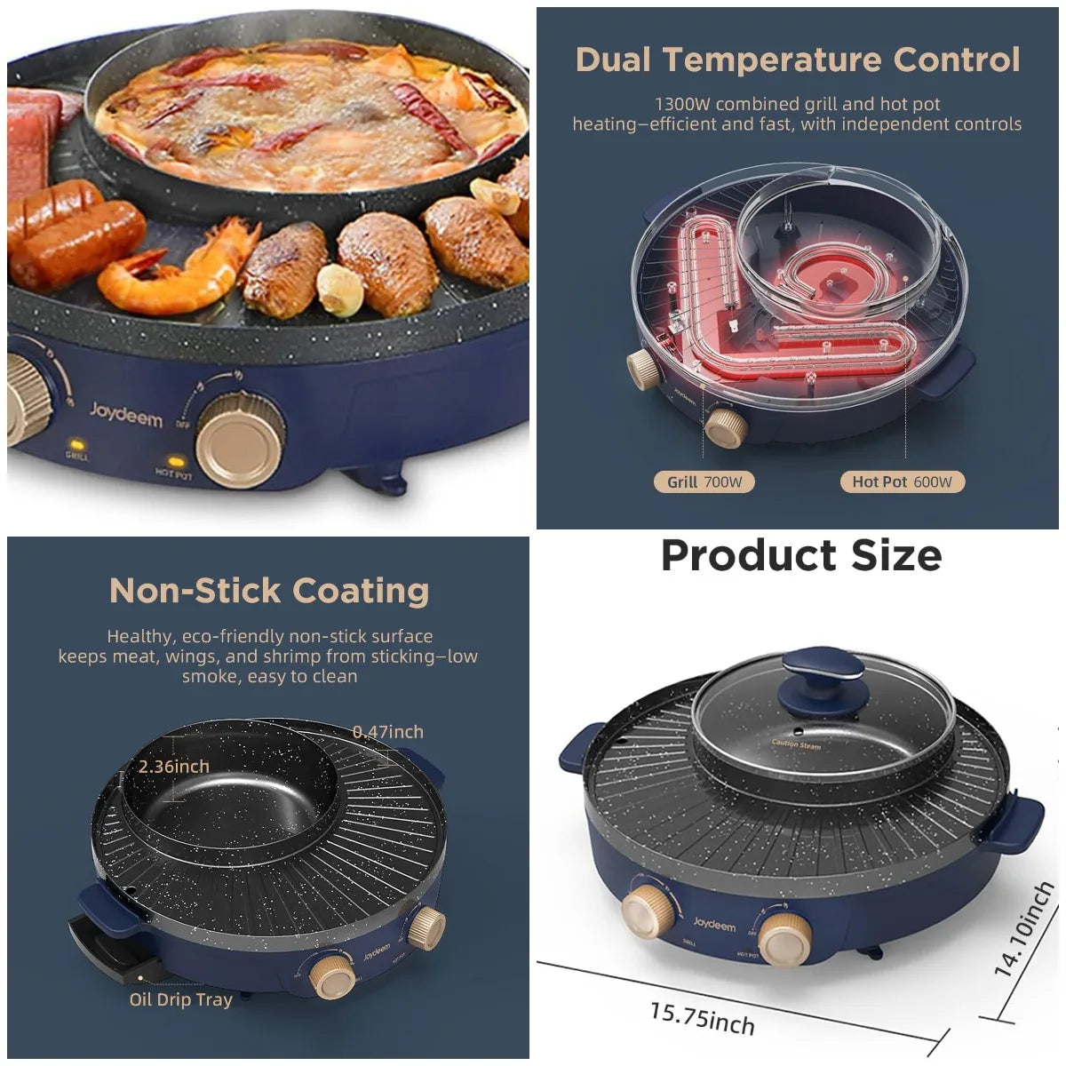 XMSJ 2-In-1 Electric Grill And Shabu Shabu Hot Pot Indoor